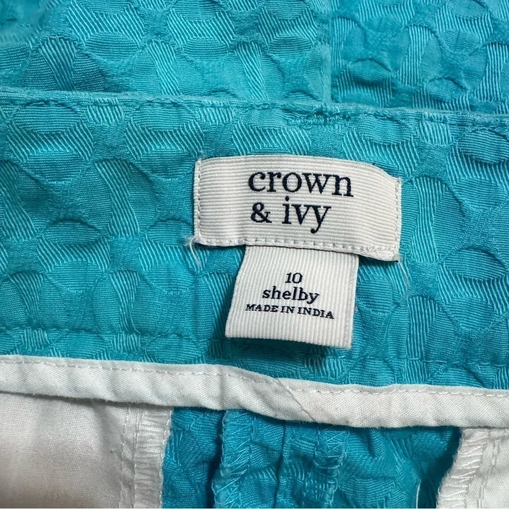 Crown & Ivy Shelby Scalloped Hem Shorts Preppy Southern Bright Blue 10 Turquoise
